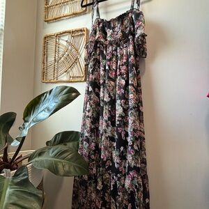 Floral Flowy Maxi Dress with Ruffle Details and Tie Straps | Size Small